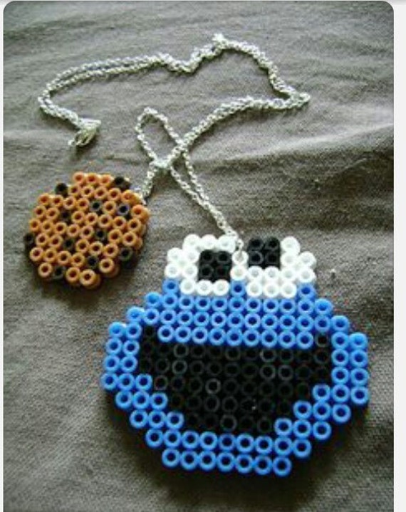 Items similar to COOKIE MONSTER NECKLACE hama beads perler beads ...