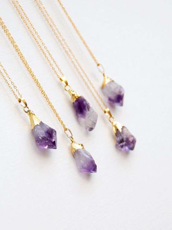 Raw Amethyst Necklace / Purple Pendant / Birthstone Natural