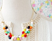 Colorful Three Strand Beaded Statement Necklace- NEW COLORS- Gold Or Silver Chains