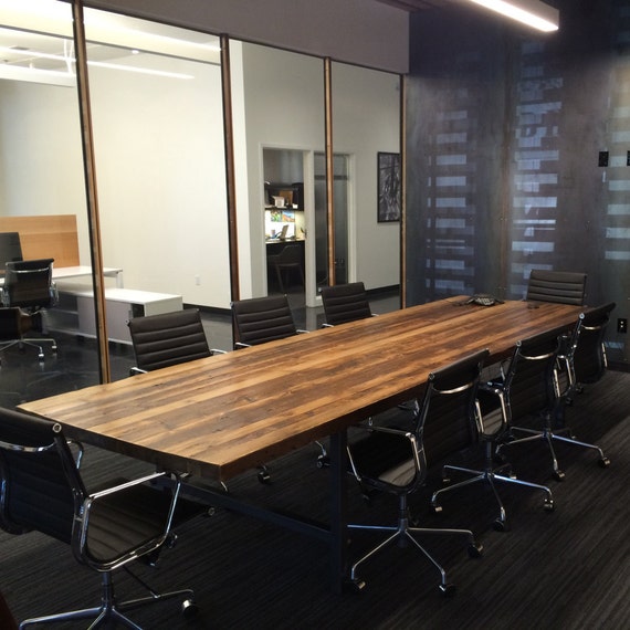 Conference room table in thick 2.5 top and reclaimed wood and