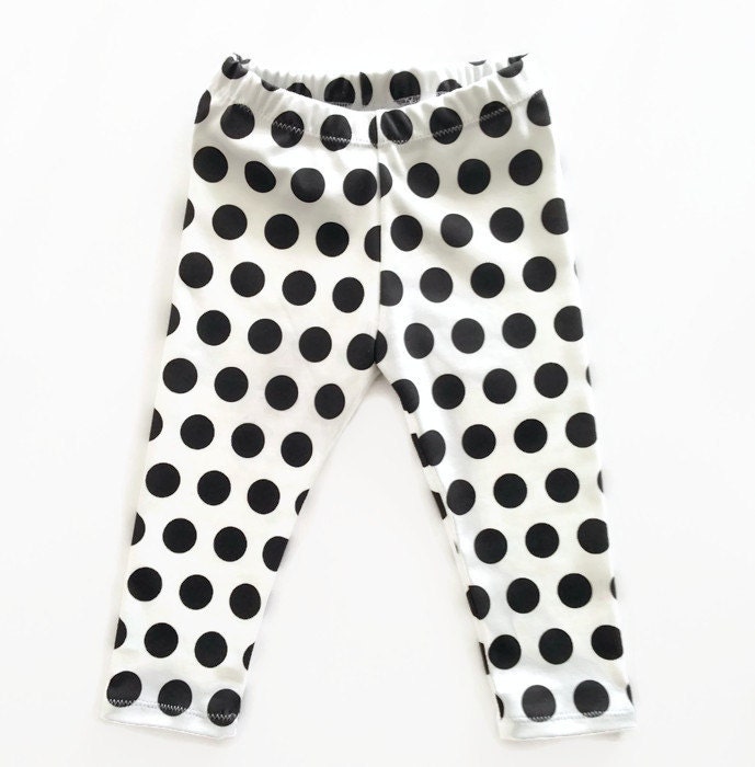 Polka Dot Leggings Organic Black White Baby Girls by RebelandHeart