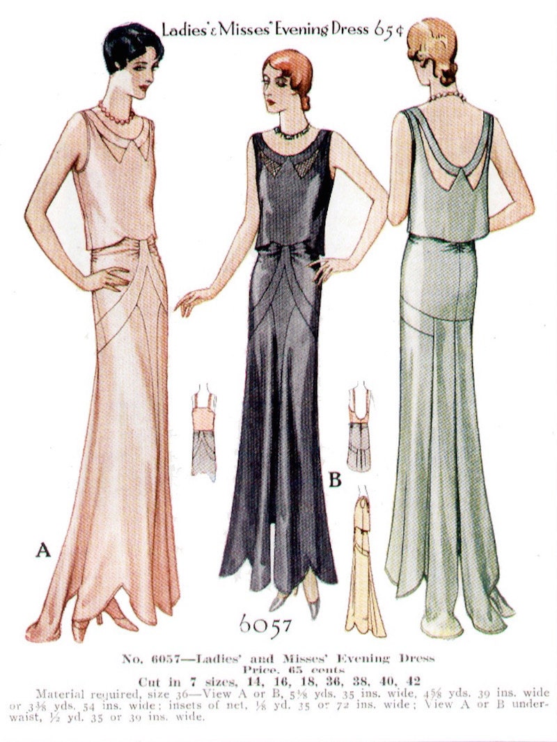 1920s flapper dress art deco seams vintage sewing pattern – Lady