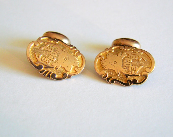 Rare Antique Elks Club Cuff Buttons / Cufflinks / 10K Gold Tops / Signed GLP / B.P.O.E. Fraternal / Jewelry / Jewelelry
