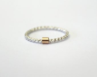 Twist and Slide Ring//Sterling silver ring with 14kt. gold filled slide//Handcrafted