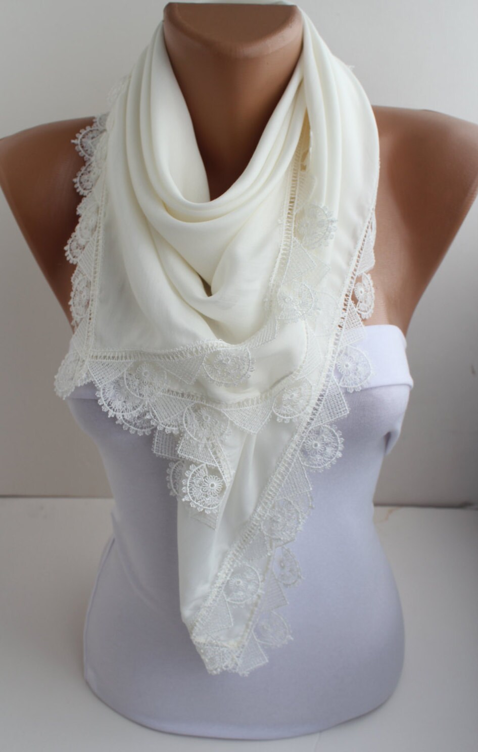 Ivory Shawl Scarf Cotton Scarf White Lace Scarf Shawl Scarf