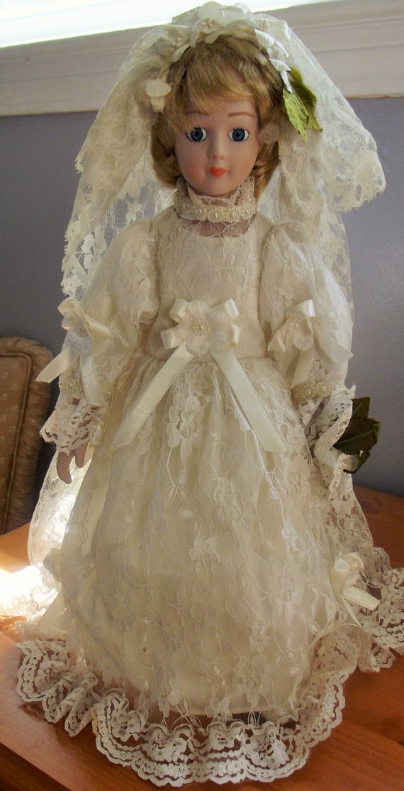 Items similar to Mann Wedding Doll, Joyce Doll, 1980's, Porcelain, Lace ...