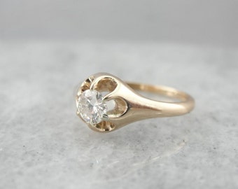 Vintage Diamond Buttercup Belcher Gold Ring D2T99Y-N
