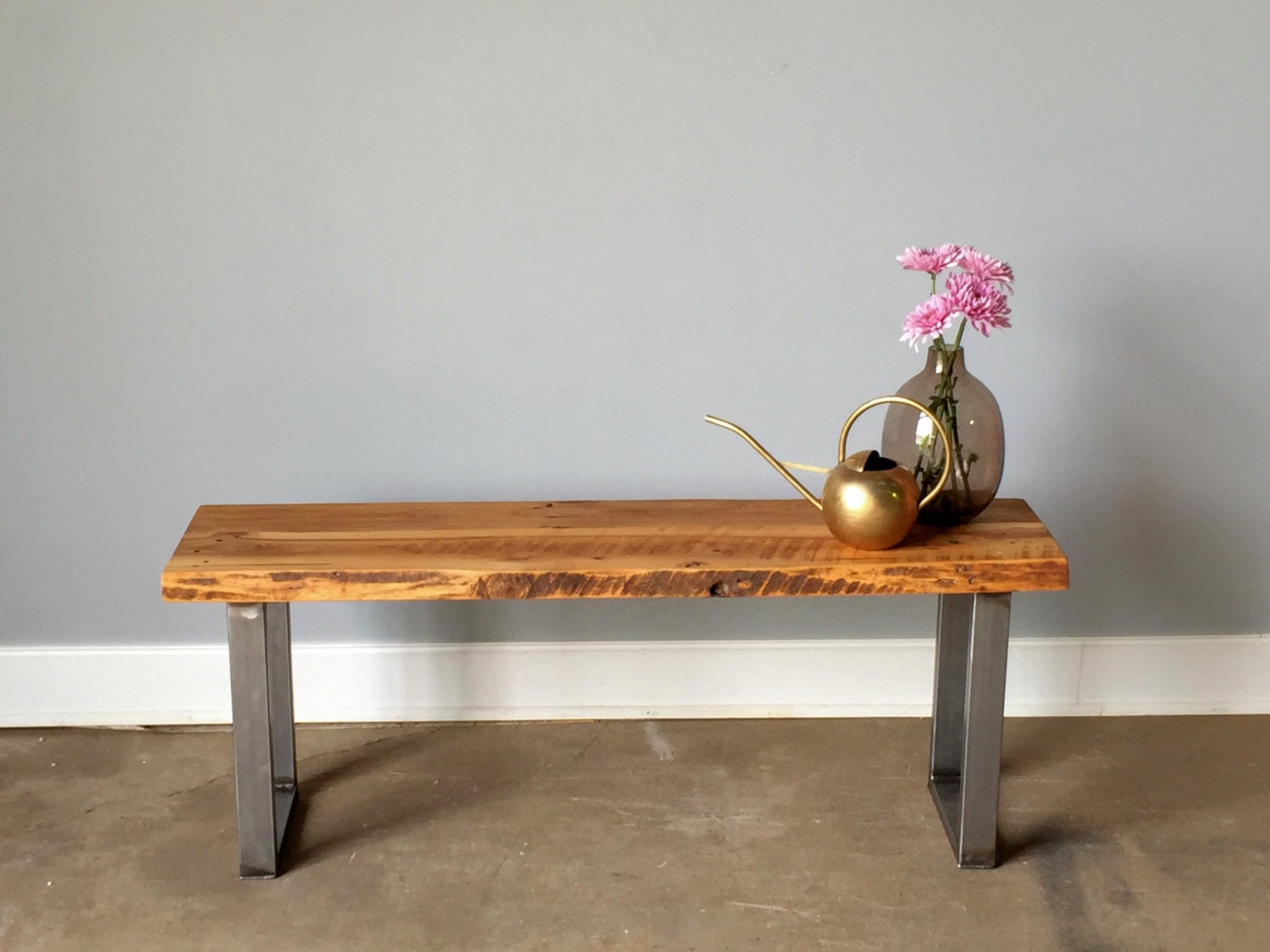 Reclaimed Wood Live Edge Bench U Shaped Metal Legs