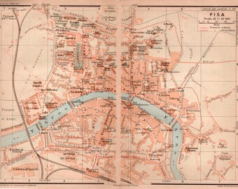 1916 Pisa City Map Italy Antique Vintage Lithograph Tuscany Toscana Italia 1916 Pisa City Map Italy Antique Vintage Lithograph Tuscany Toscana Italia
