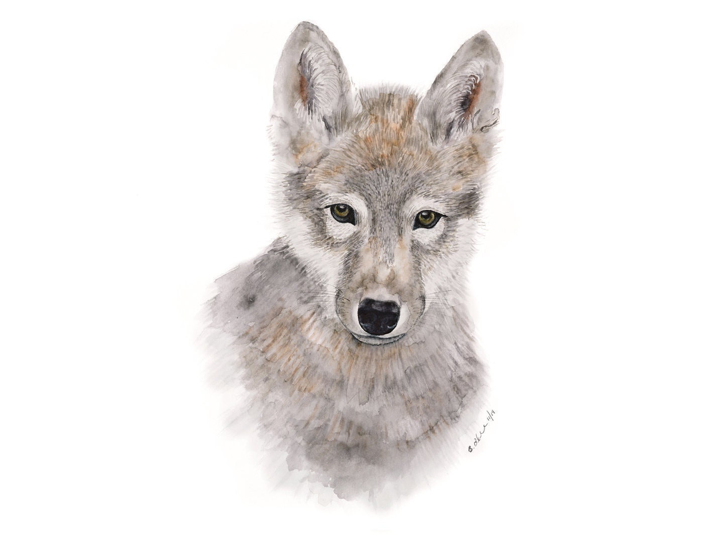 Baby Animal Painting Wolf Nursery Decor Woodland Art Print