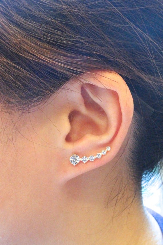 Crystal Ear Cuff Ear Climber Sterling Silver Ear by JCoJewellery