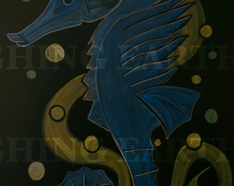 Seahorse original drawing done in colored chalk on 4x3ft. blackboard