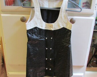 1960s black & white vinyl buttoned waistcoat/sleeveless tunic, small