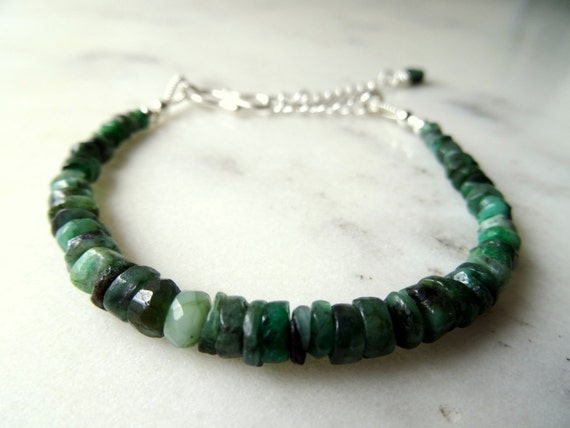 Emerald tennis bracelet, genuine green gemstone bracelet with 925 ...