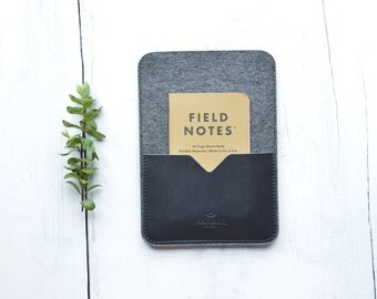 Ipad Mini Case, Leather and felt Sleeve Case, Handmade Slim Tablet Cover with Pocket