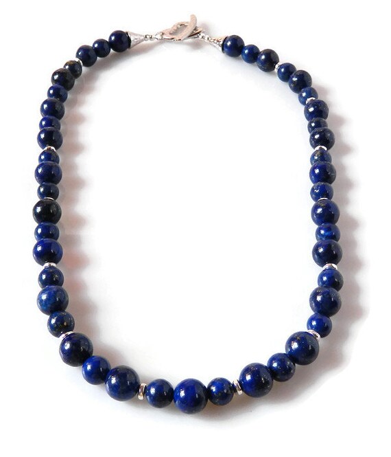 Beaded Lapis Lazuli Necklace Statement Royal Blue by MsBsDesigns