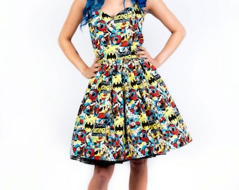 Batgirl dress-comic dress- Womens halterneck