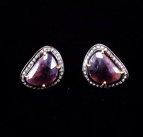 Pink Sapphire Pave Earrings/ pink/ Sapphire/ by angelovajewelry