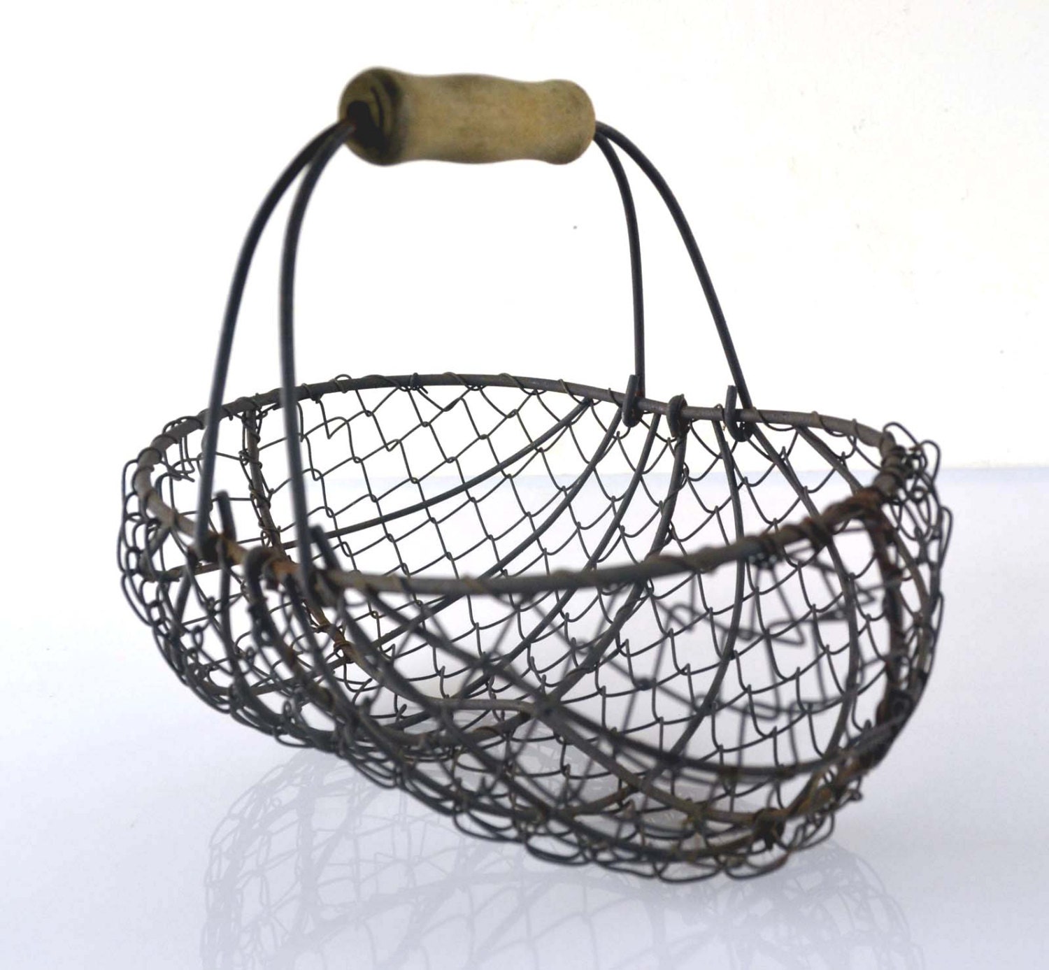 Small Vintage French Wire Oyster Fishing Basket Haute Juice