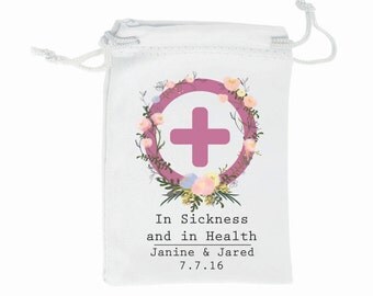 Hangover Kit In Sickness and in Health Bag- Customizable Wedding Vine Drawstring Bag