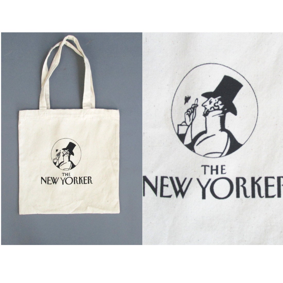 Vintage The New Yorker Magazine Tote Bag Small Canvas Tan