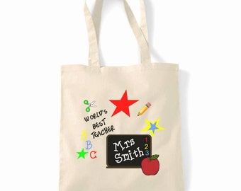 Natural Canvas Bag - Personalised Best Teacher Gift Tote Bag - Assistant Thank you Gift Present Personalized Best Teacher Tote Bag Gift