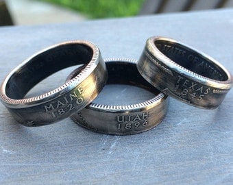 State Quarter Coin Rings Coin Jewelry - Sizes 5-12