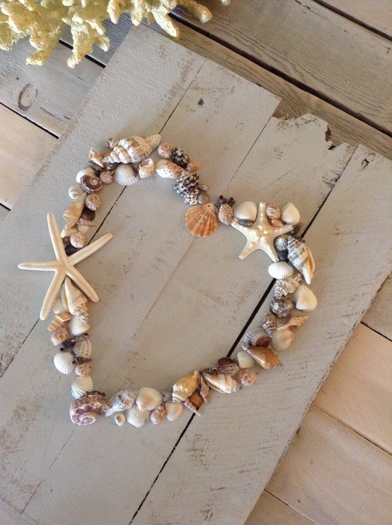 Items similar to Reclaimed Wood & Seashell Heart Wall Art Handmade Shabby Chic/Beach/Coastal