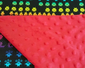 Large Space invaders minky baby toddler blanket
