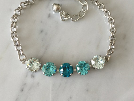 Light Turquoise Crystal Bracelet, Swarovski Blue Crystal Bracelet, Blue Crystal Bracelet