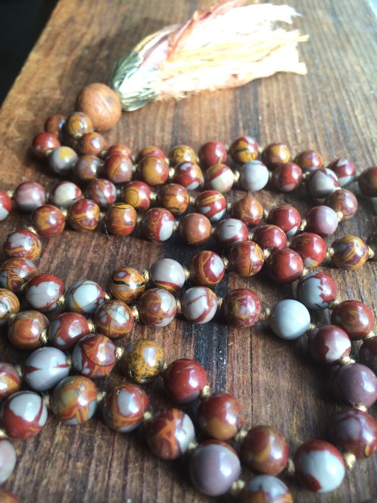 108 mala bead necklace with Australian Noreena red by Aummalas