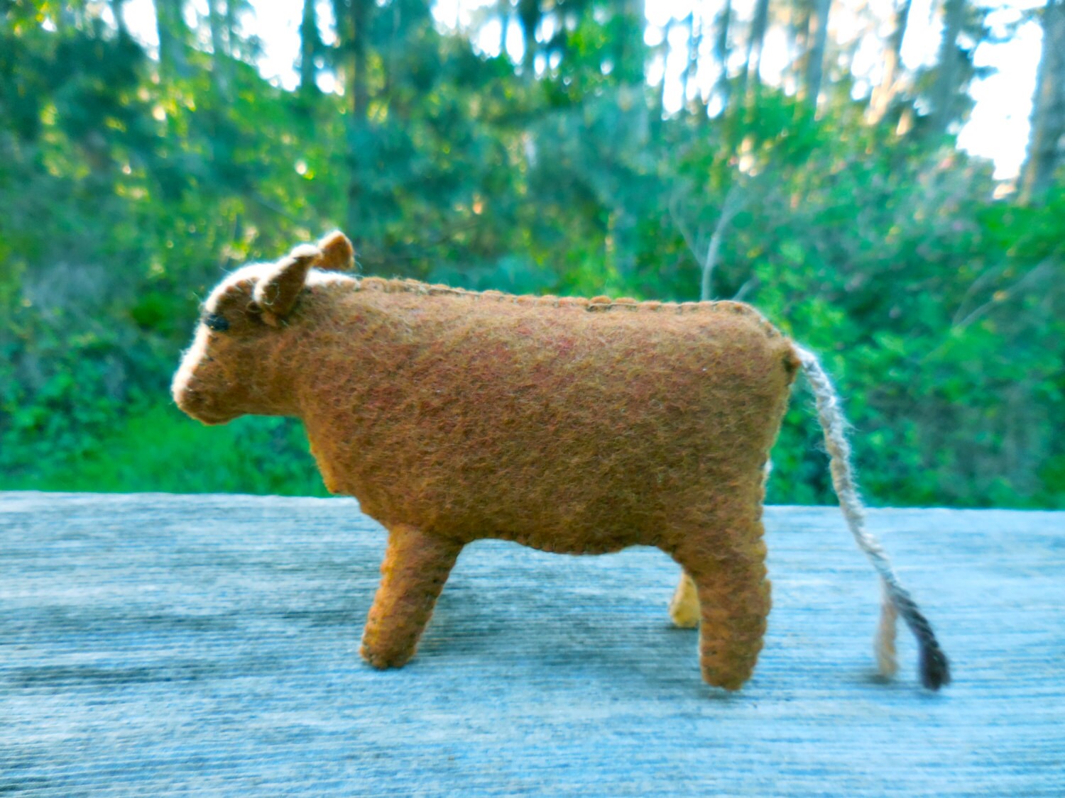 Small stuffed brown and cream wool felt cow by WoolStreetStitchery