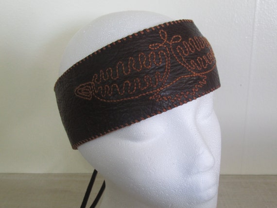 Women's Brown Leather Headband Biker by wandqueencreations on Etsy
