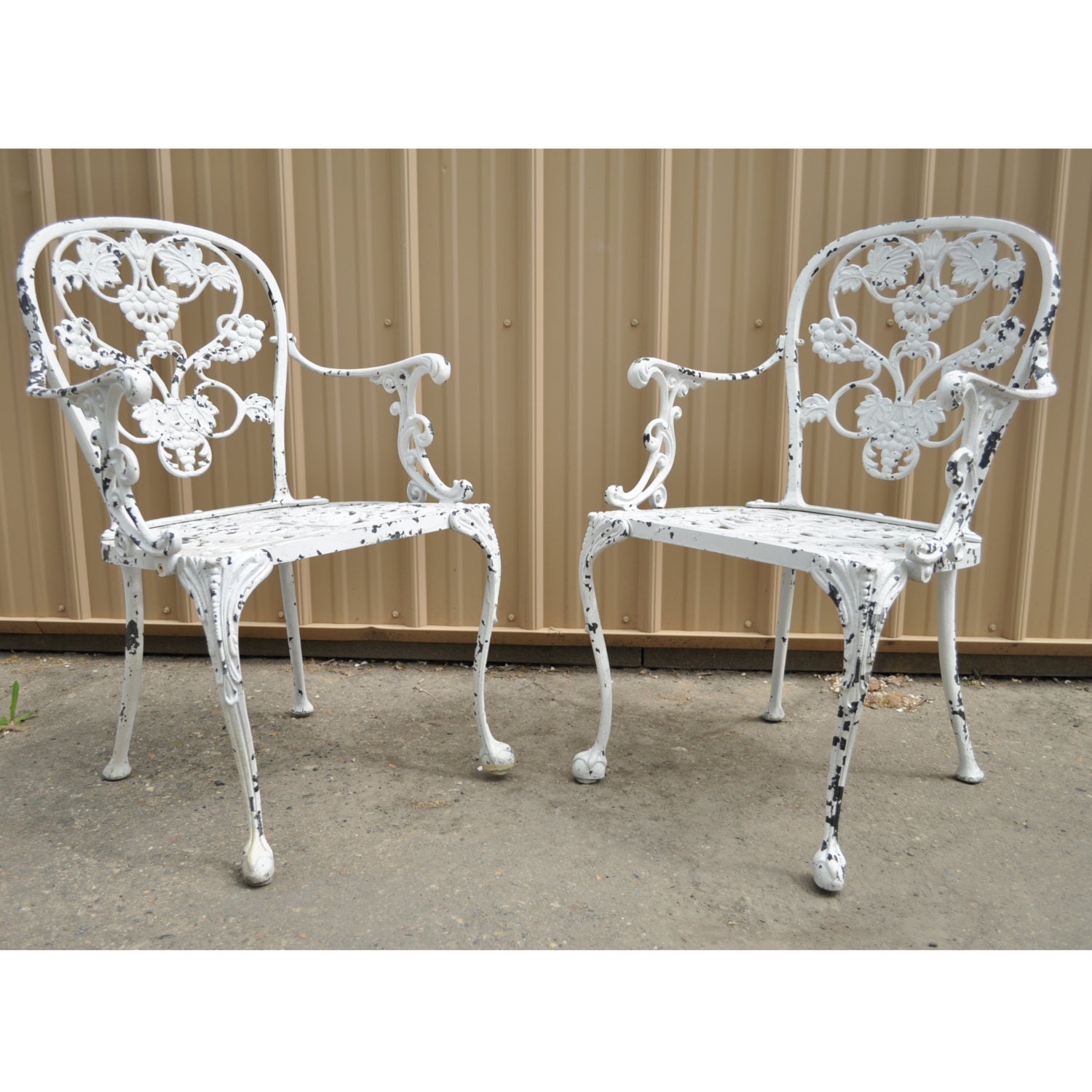 Pair Vintage Woodard Victorian French Style Cast Aluminum Grapevine