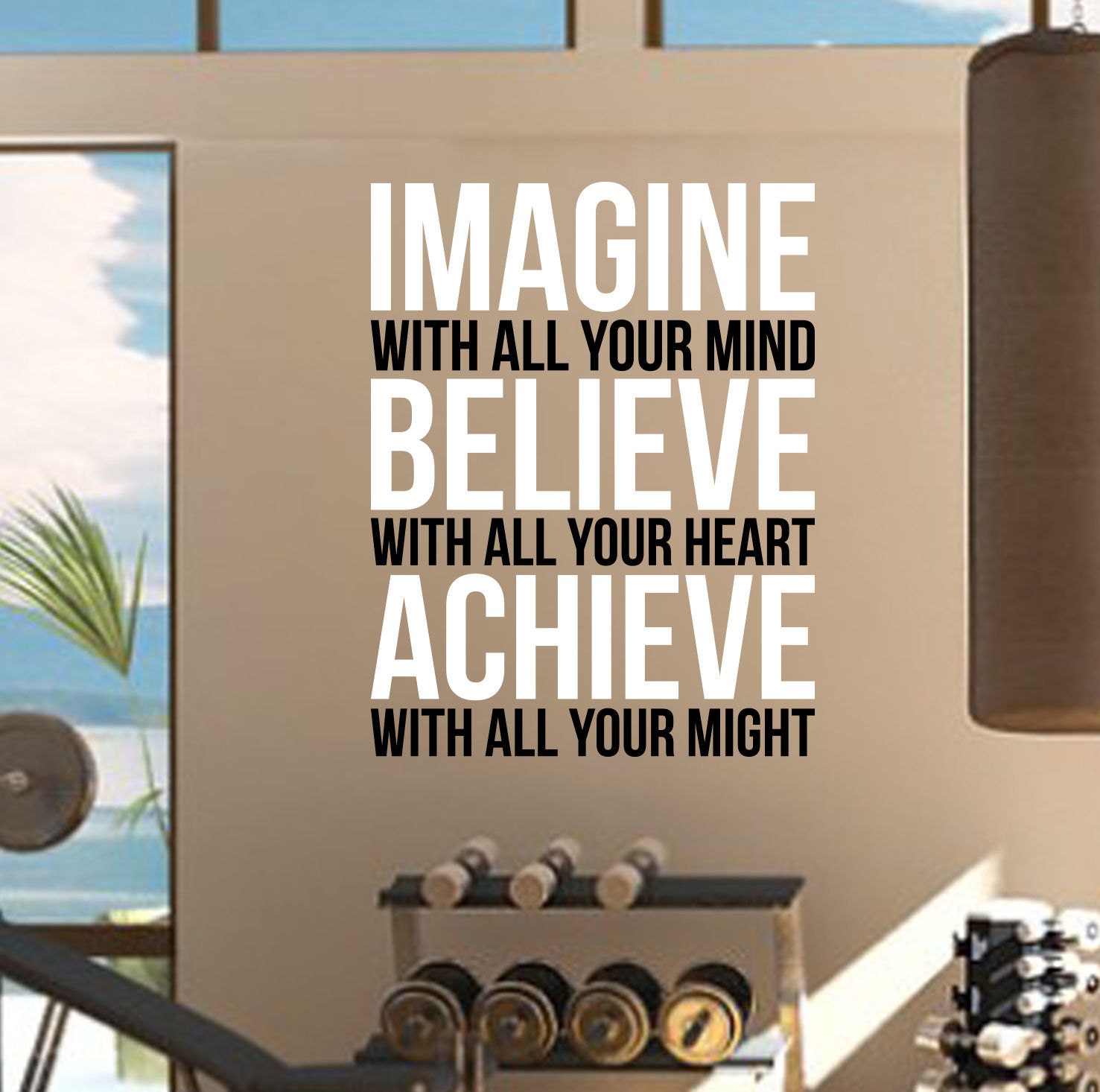 Imagine Believe Achieve. Gym Wall Decal Quote Sports