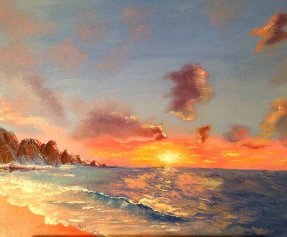 sea ocean seacape sun sunset sunrise oil by AlinaMadanPaintings