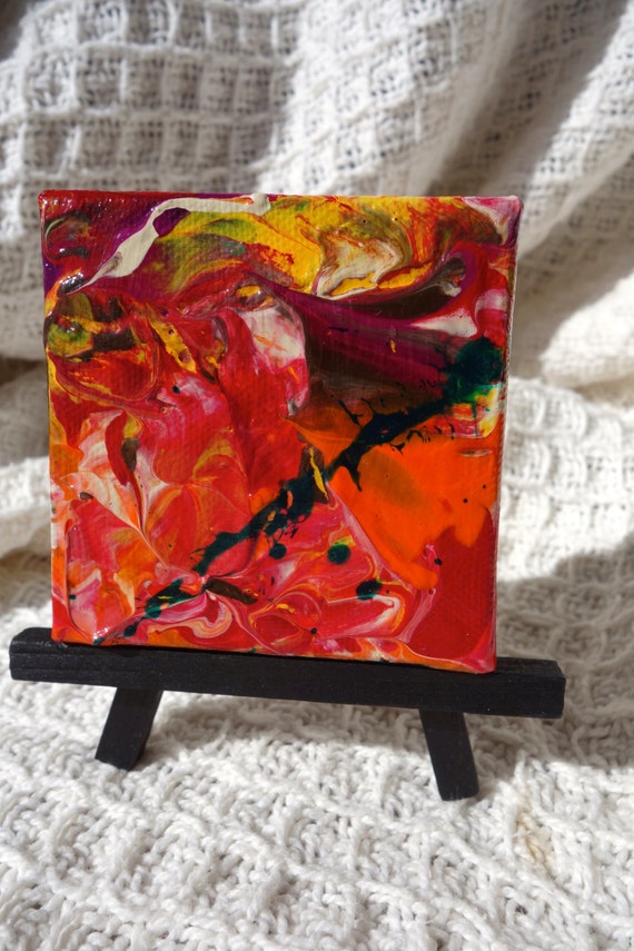 Mini 3x3 Canvas Abstract Acrylic Painting With Black Display