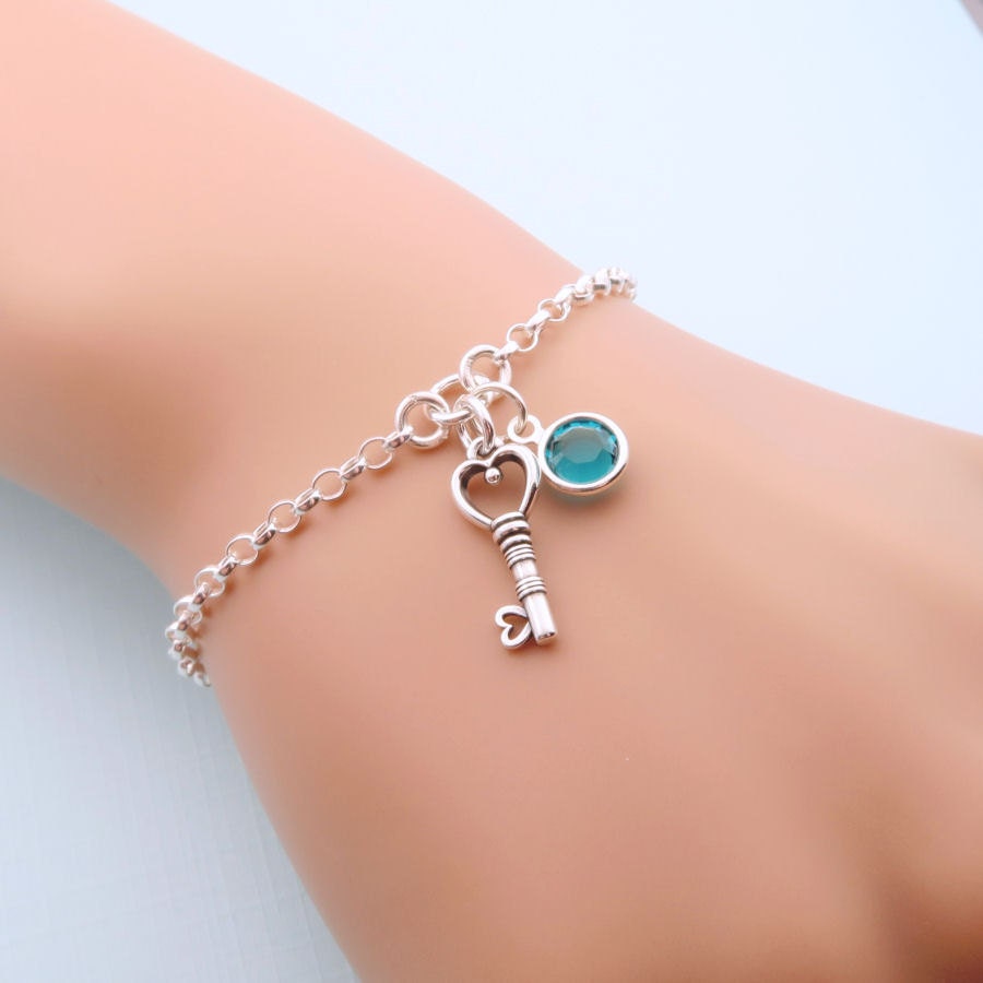 Personalized Key Bracelet Sterling Silver Key Jewelry Custom