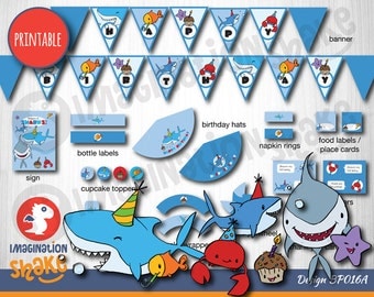 Shark Ocean Animals Birthday Party Package PRINTABLE / Birthday Printouts / Birthday Games / Banner / Sealife Birthday / Party Printable