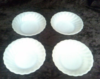 Vintage Anchor Hocking Swirl, Ivory / White Milk Glass, Berry Bowls Set of 4