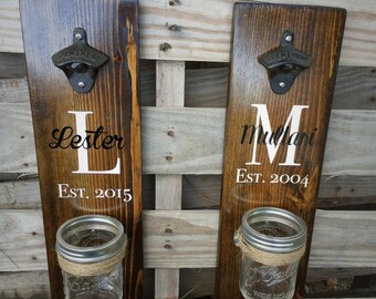 Wooden Bottle Opener - Rustic Beer Bottle Opener - Wall Mounted Beer Bottle Opener - Wedding Gift - Rustic Wedding Favor - Fathers Day