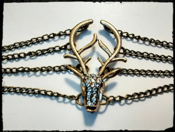 Brass rhinestone deer head bracelet trendy by LylacJewels on Etsy