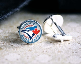 Blue Jays baseball team cufflinks. Gift idea for men, Fathers day, Christmas, prom, wedding cuff links.