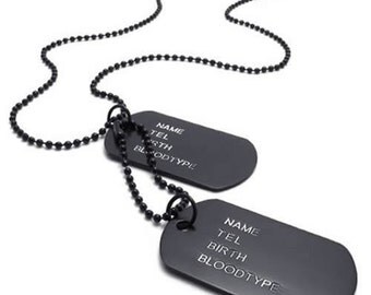 Engraved Black Military Dog Tags & Chain. Perfect Gift for Him. Deployment Gift. Birthday Gift. Anniversary Gift.