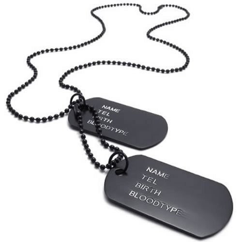 Engraved Black Military Dog Tags & Chain. Perfect Gift for