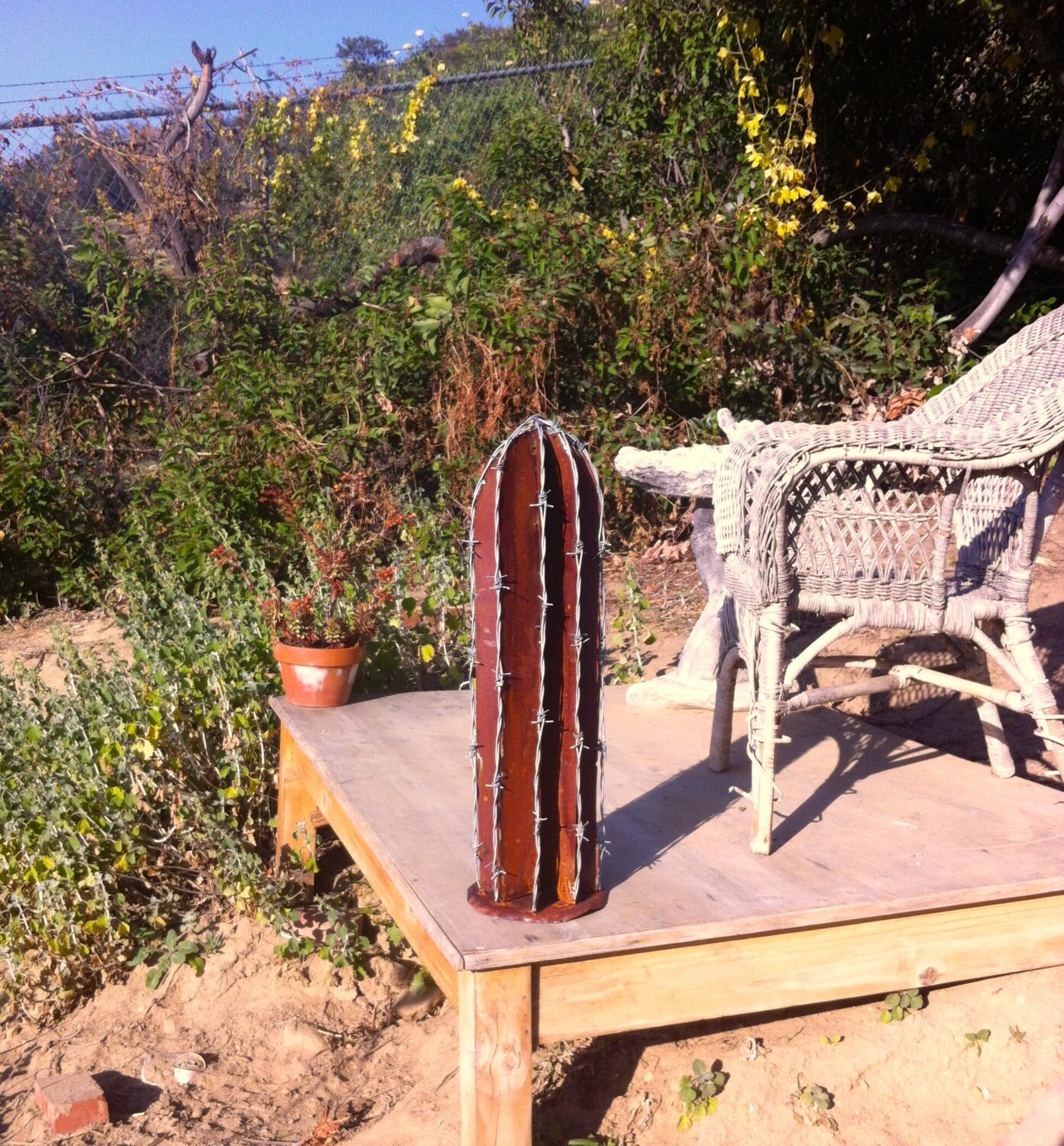 Rustic BarbWire Cactus Metal Yard Art by TopangaPatina on Etsy