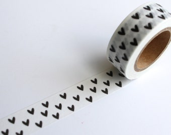 Black Love heart Washi tape/ Hearts Planner tape/ crafting tape/ White Giftwrap