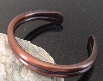 Men's Copper Bracelet - BR014P Double Bar Men's Patina Copper Bracelet With Hammered Ends - Handcrafted by JW