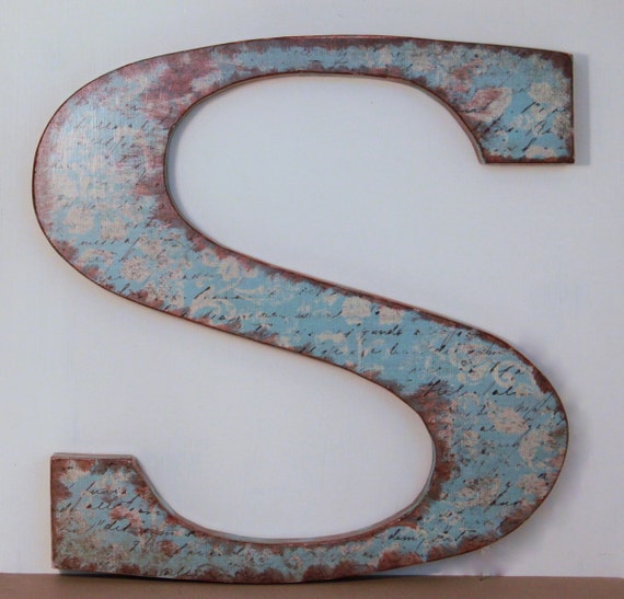 Letter S 12 Wood Letter Wall Decor Turquoise by AnnieBlueHomeDecor