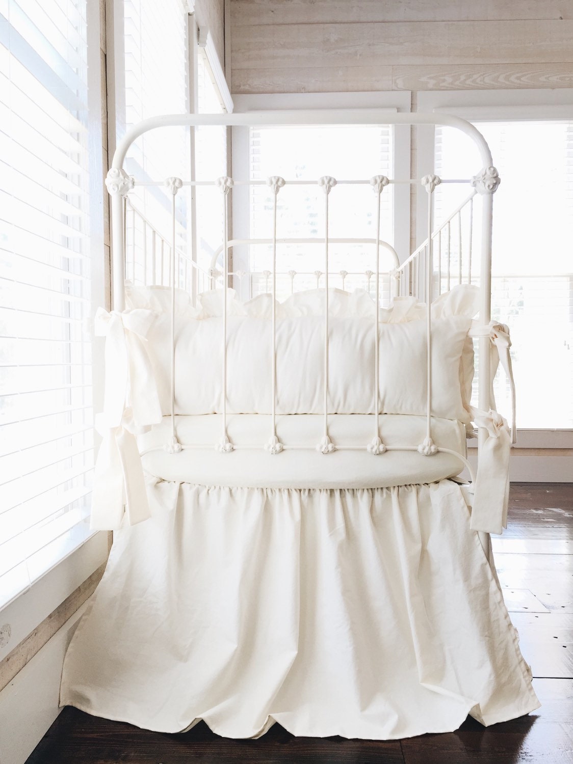 Farmhouse Ruffled 100 Washed Cotton Crib Bedding in Ivory